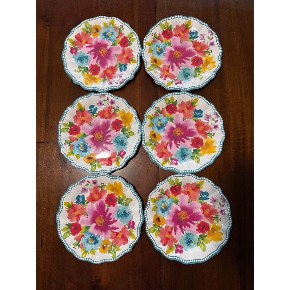The Pioneer Woman Breezy Blossom Melamine Salad Plate Set 6 Floral 8.75in